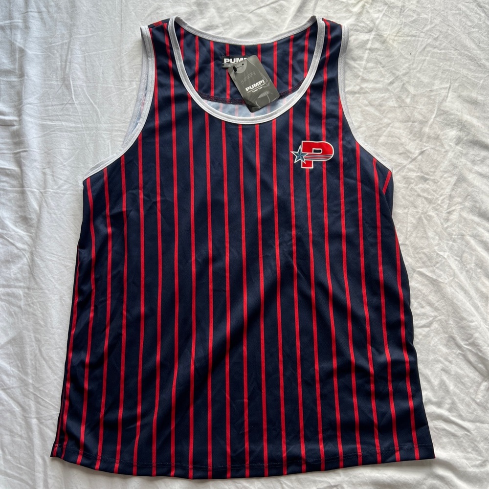 BNWT mens Pump Underwear Navy Red Striped Tank Top Size Small Sleeveless